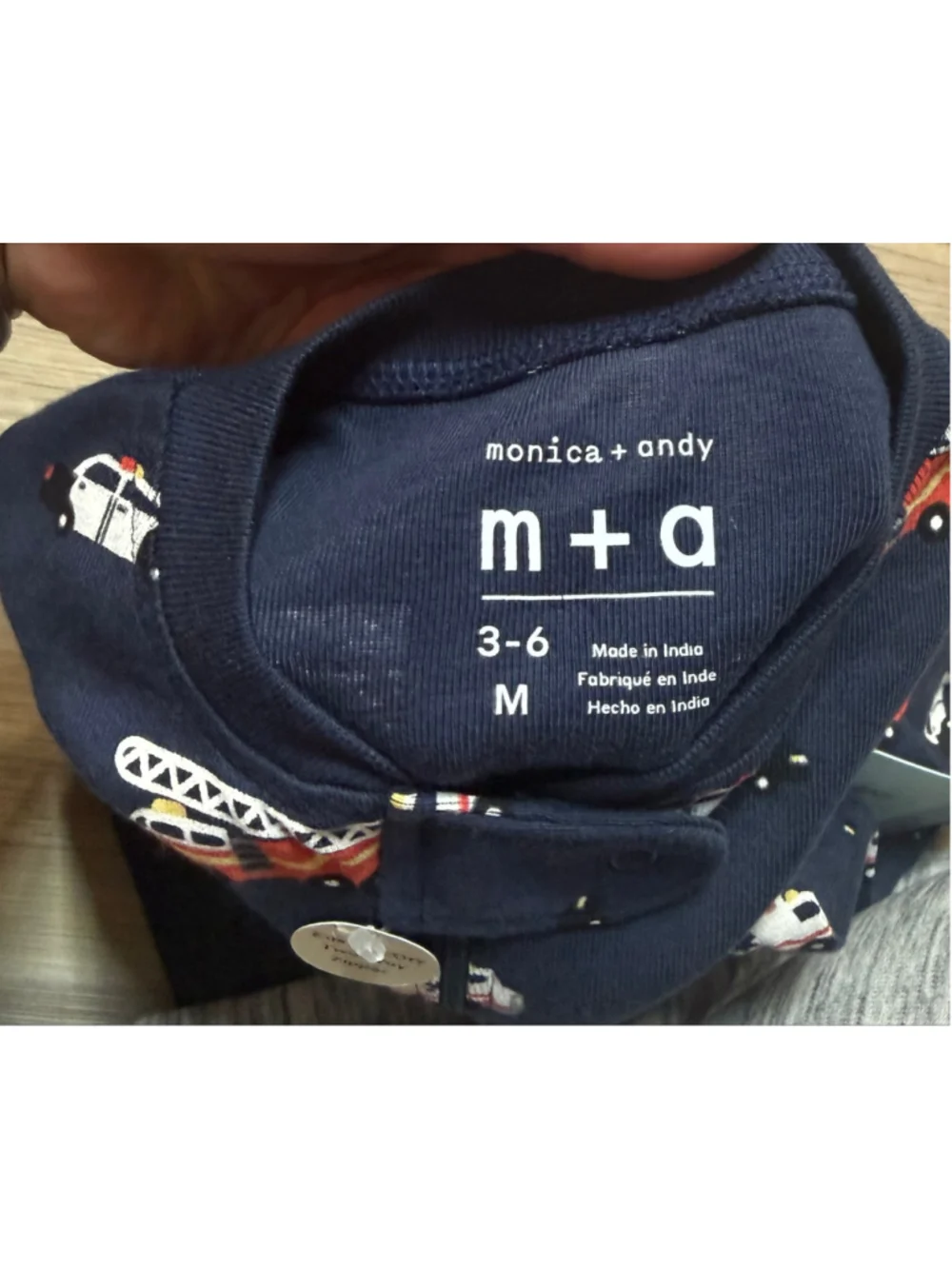 Monica + Andy Baby Footies 3-6 Months White Navy Blue Dog Fire Truck Set